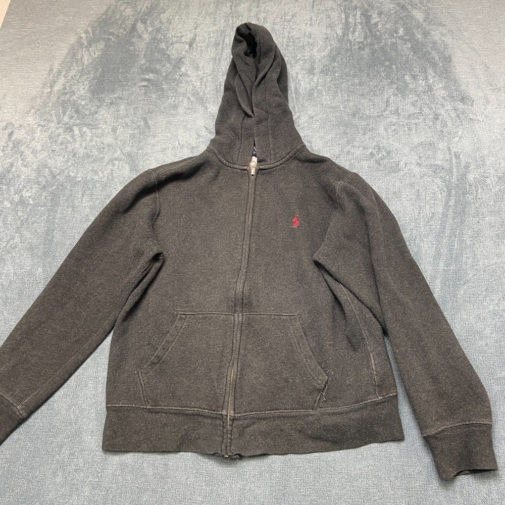 Polo Ralph Lauren Hoodie Boys Large 14-16 Black Fleece Lined Casual Full Zip